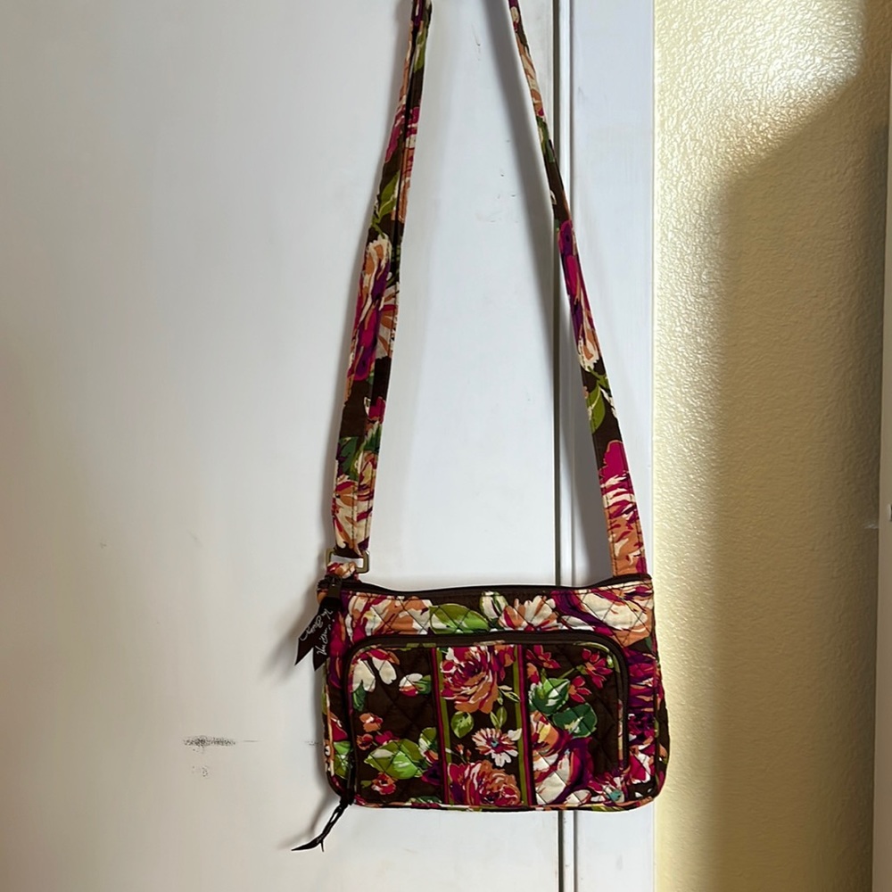 Vera Bradley brown & pink, English Foral Rose quilted cross body wallet/purse